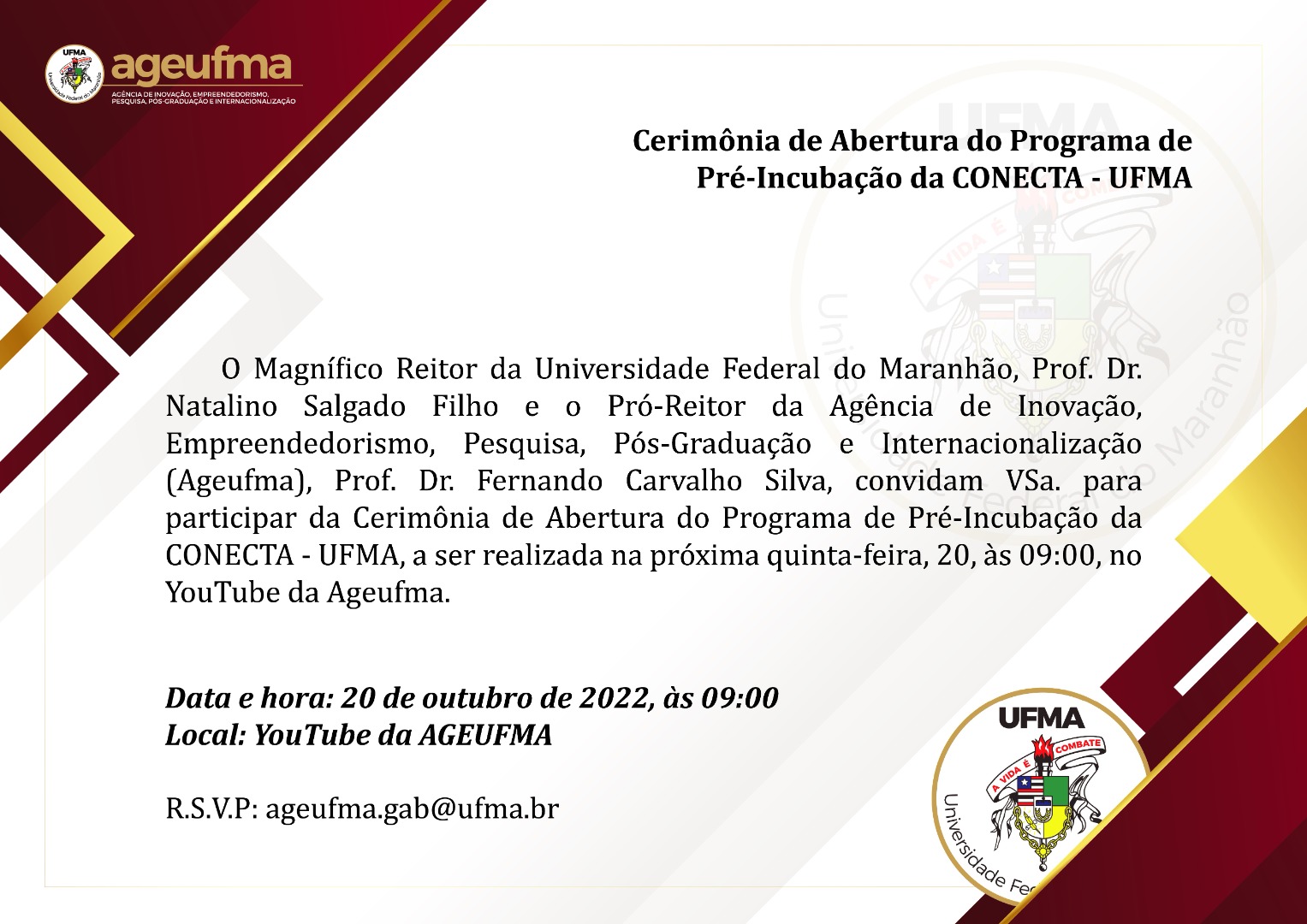 Convite Comunidade Acadêmica UFMA - Programa de Incubação da Conecta (Ageufma).jpg