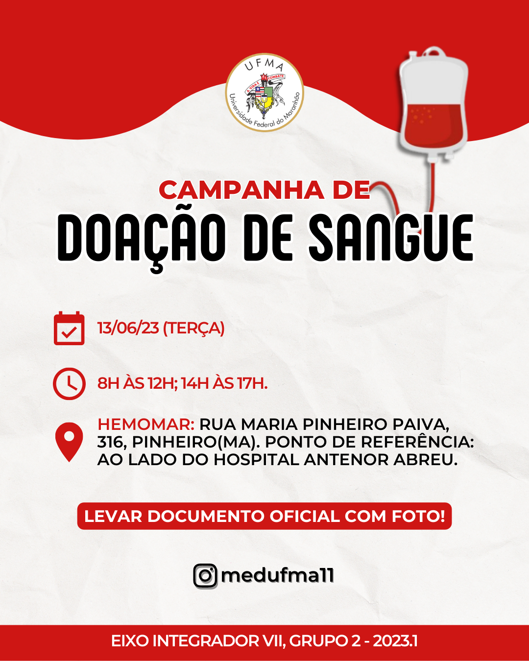 Campanha de Doação de Sangue: Ação de alunos do Centro de Ciências de Pinheiro ocorre na terça-feira, 13 de junho