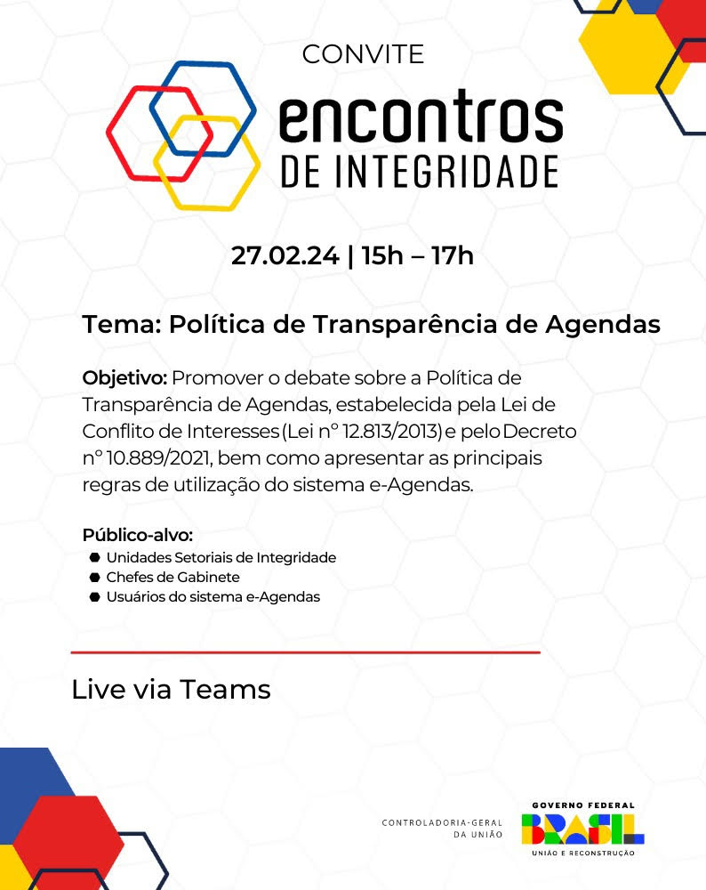 CGU promove debate sobre política de transparência de agendas nessa terça-feira, 27
