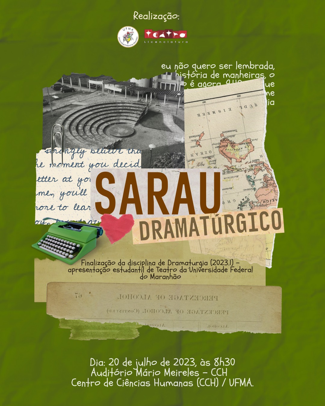 Curso de Licenciatura em Teatro promove Sarau Dramatúrgico amanhã, 20