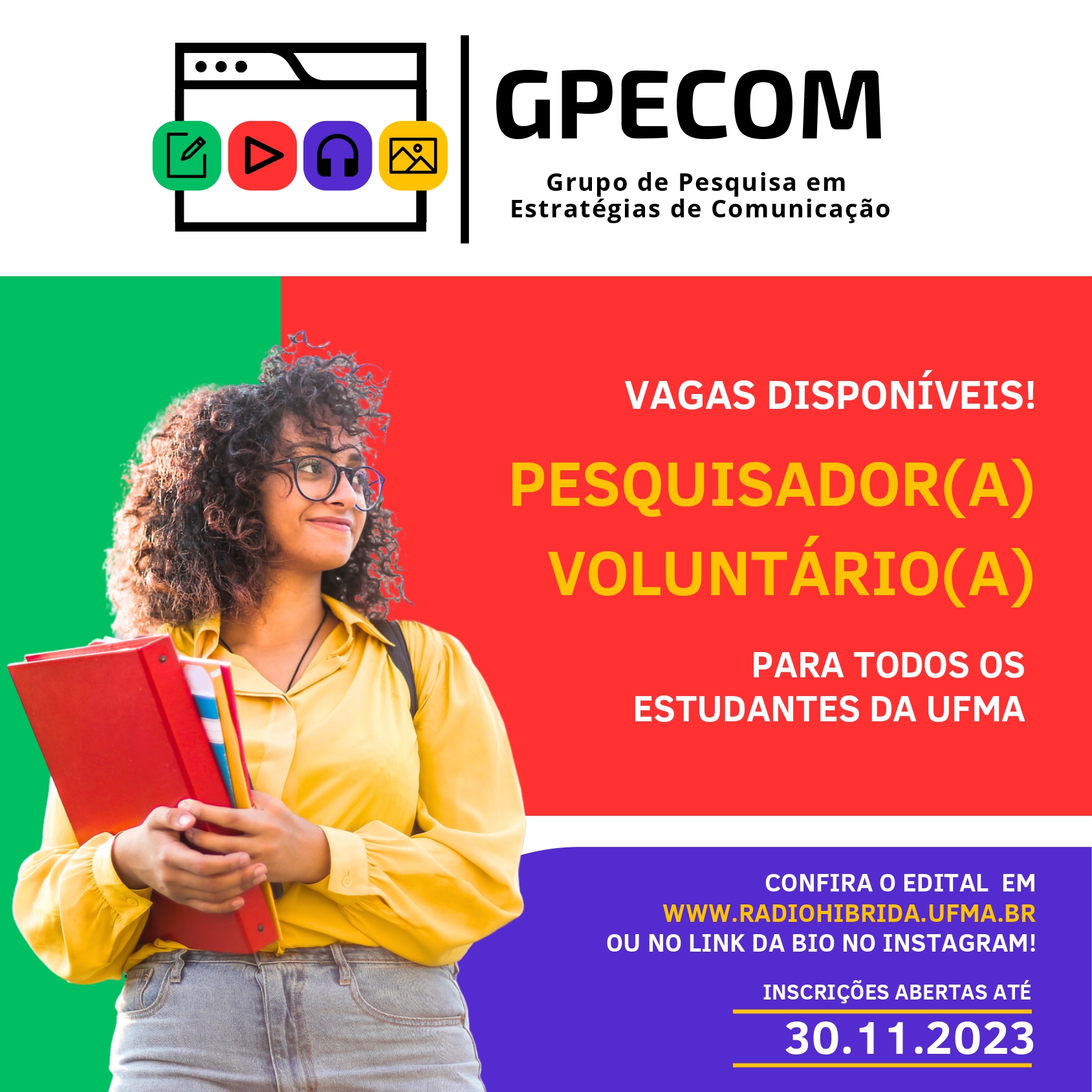 Grupo de Pesquisa em Estratégias de Comunicação (GPECOM) lança edital para vagas de pesquisador(a) voluntário(a)