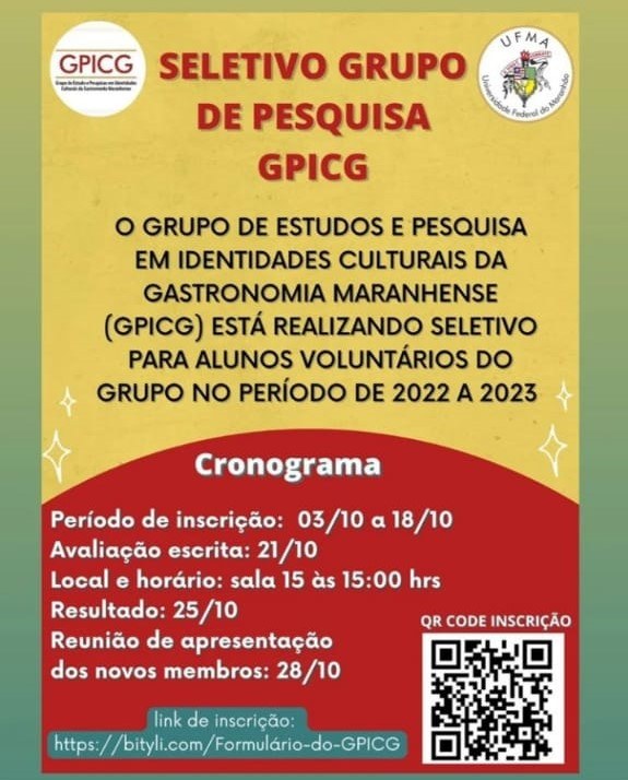 Grupo De Pesquisa Em Gastronomia Maranhense Realiza Processo Seletivo