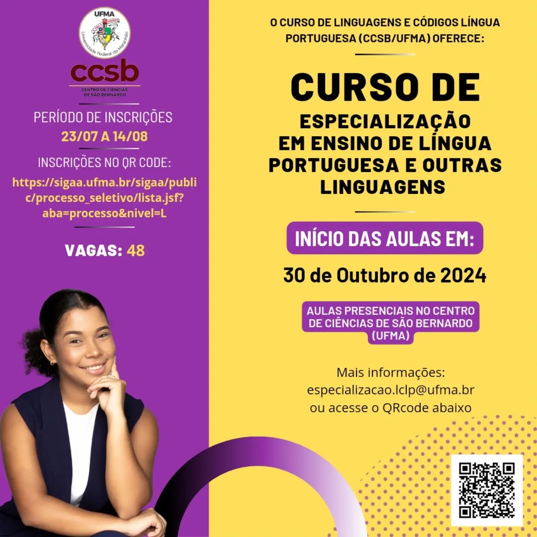 UFMA abre inscrições para curso de especialização em Ensino de Língua Portuguesa e Outras Linguagens, em São Bernardo