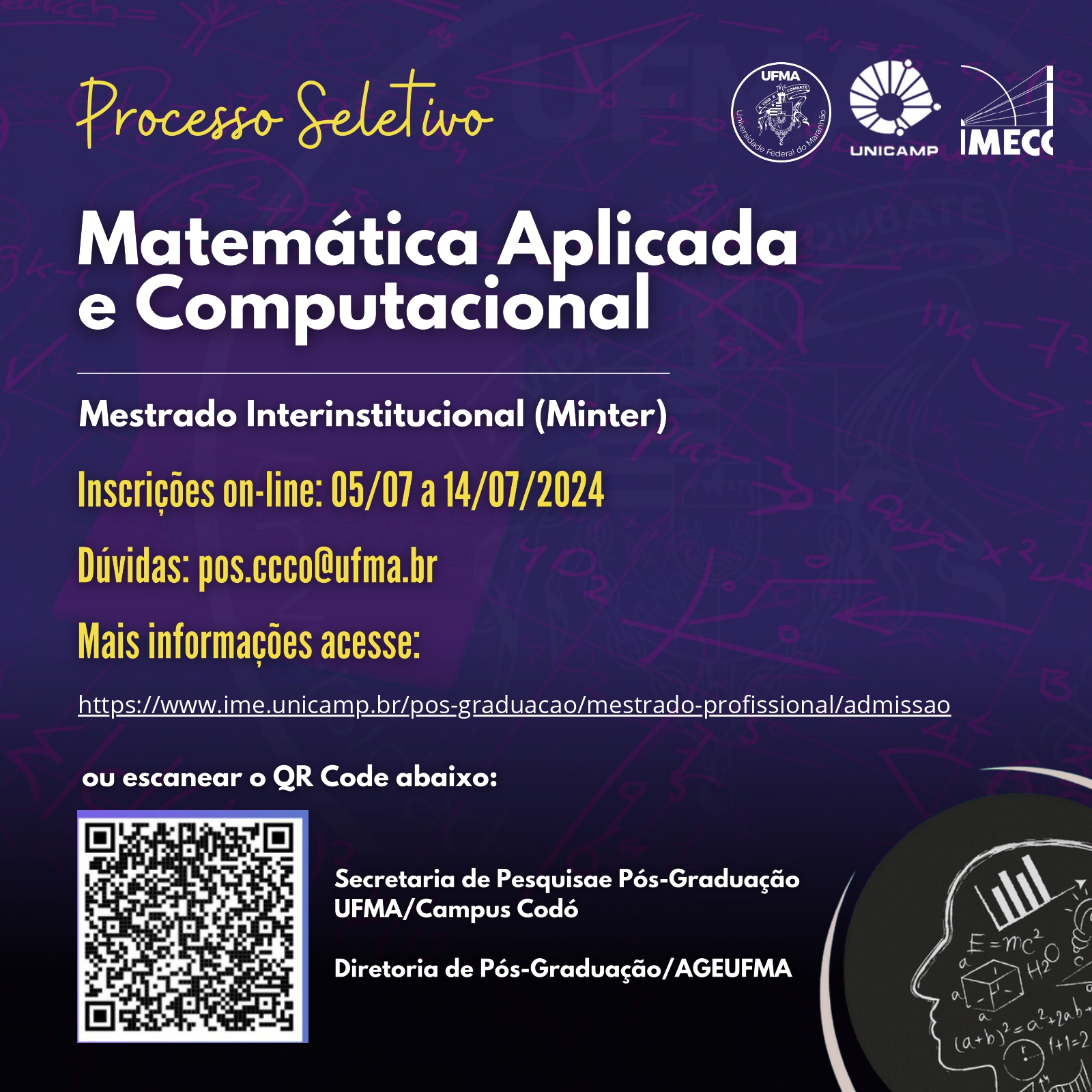 UFMA divulga edital para Mestrado em Matemática Aplicada em parceria com a Unicamp
