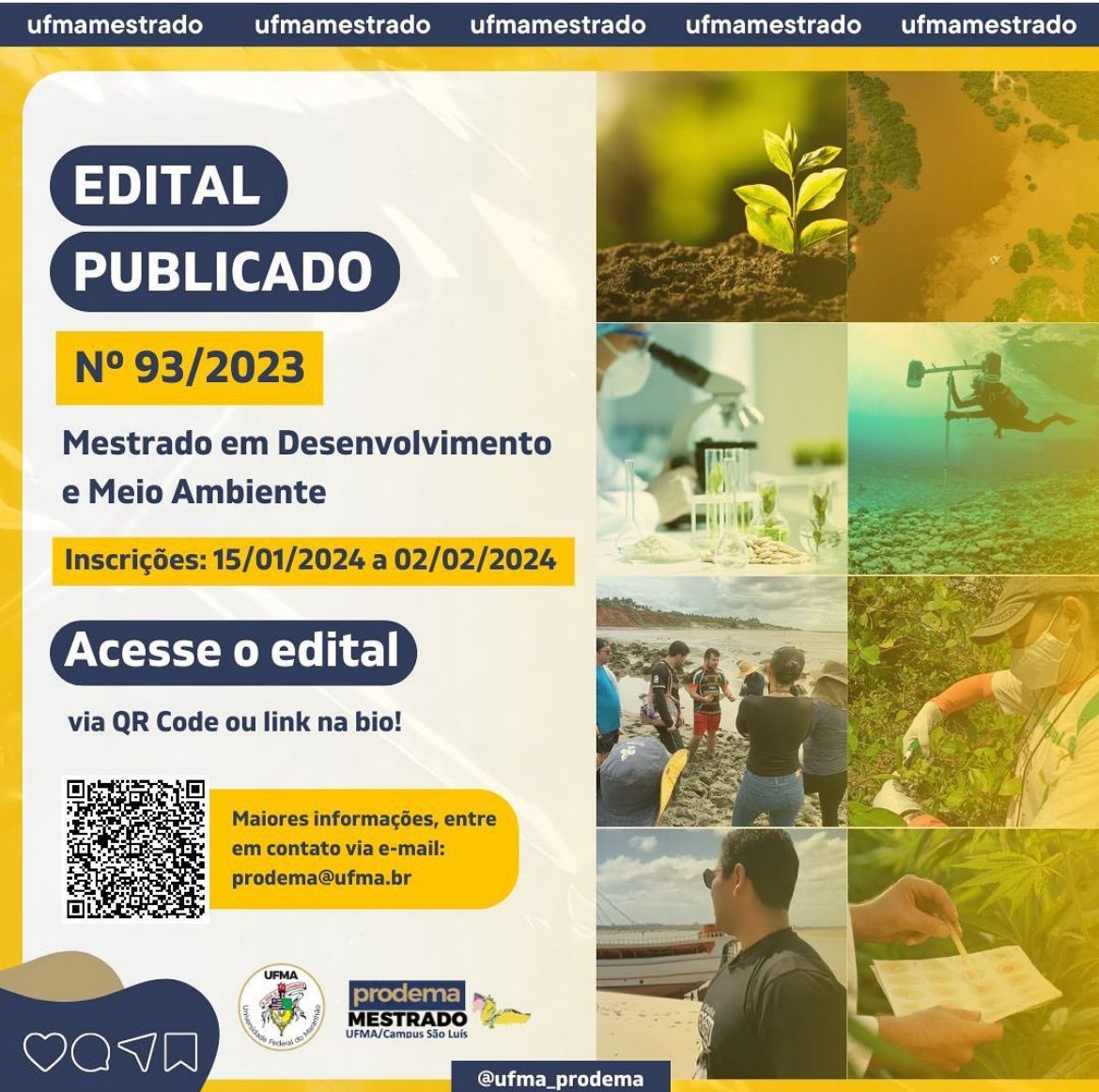 UFMA lança edital para Mestrado em Desenvolvimento e Meio Ambiente (Prodema) 2024