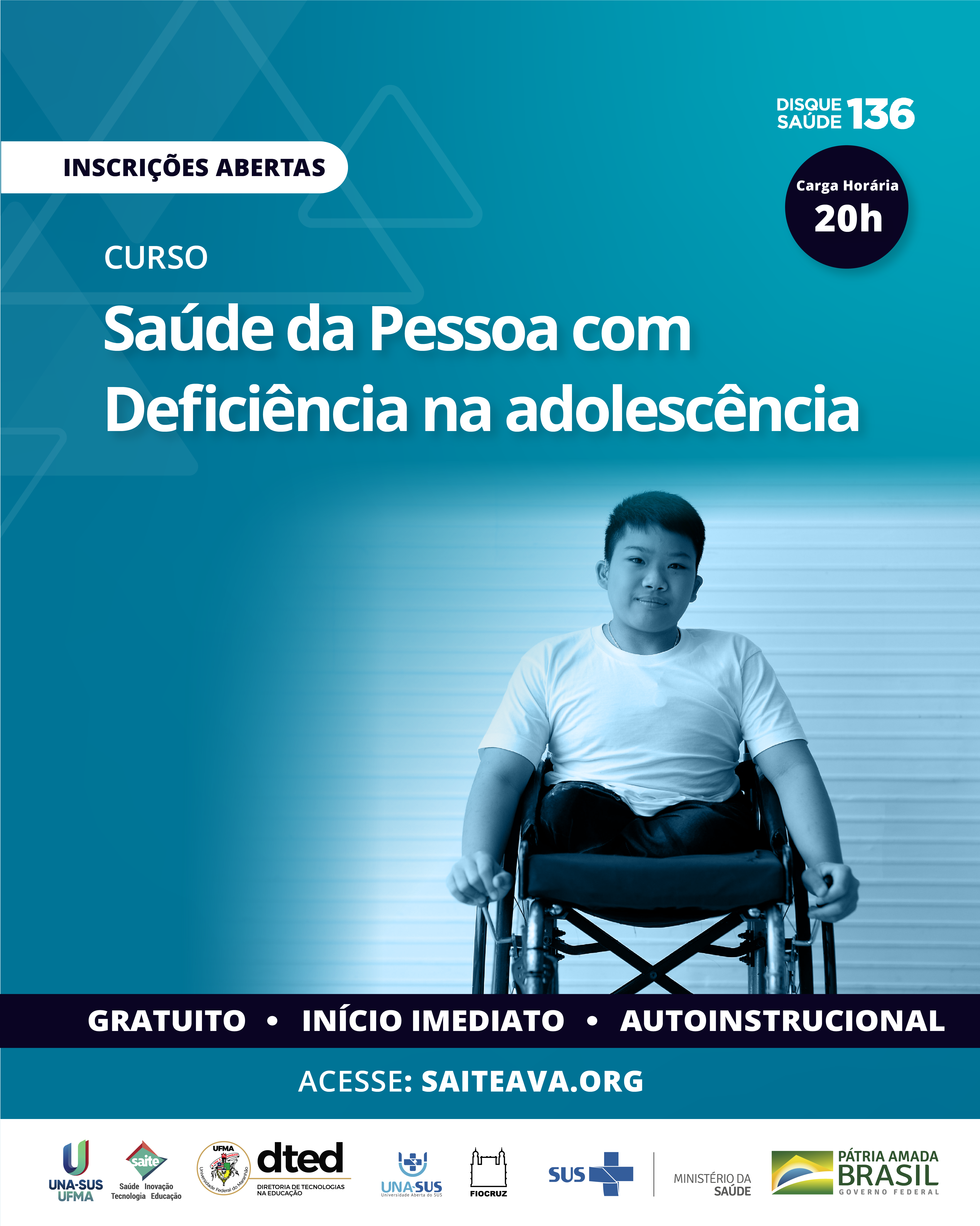 UNA-SUS-UFMA abre inscrições para o curso Saúde da pessoa com deficiência na adolescência.png