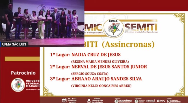 Premiação pelo primeiro lugar PIBITI na modalidade Assíncronas