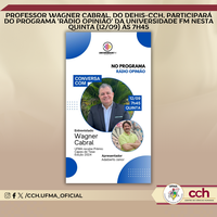 Professor Wagner Cabral, do DEHIS-CCH, Participará do Programa 'Rádio Opinião' da Universidade FM nesta Quinta (12/09) às 7h45