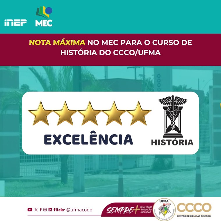Nota Máxima para o Curso de História do CCCO/UFMA!