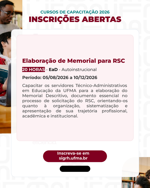 Inscrições abertas Curso Elaboração de Memorial para RSC