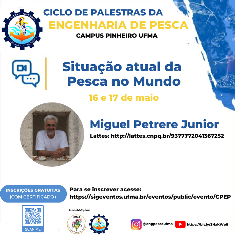 “Situação atual da pesca no mundo”: Curso de Bacharelado em Engenharia de Pesca de Pinheiro convida especialista para debater atualizações na profissão