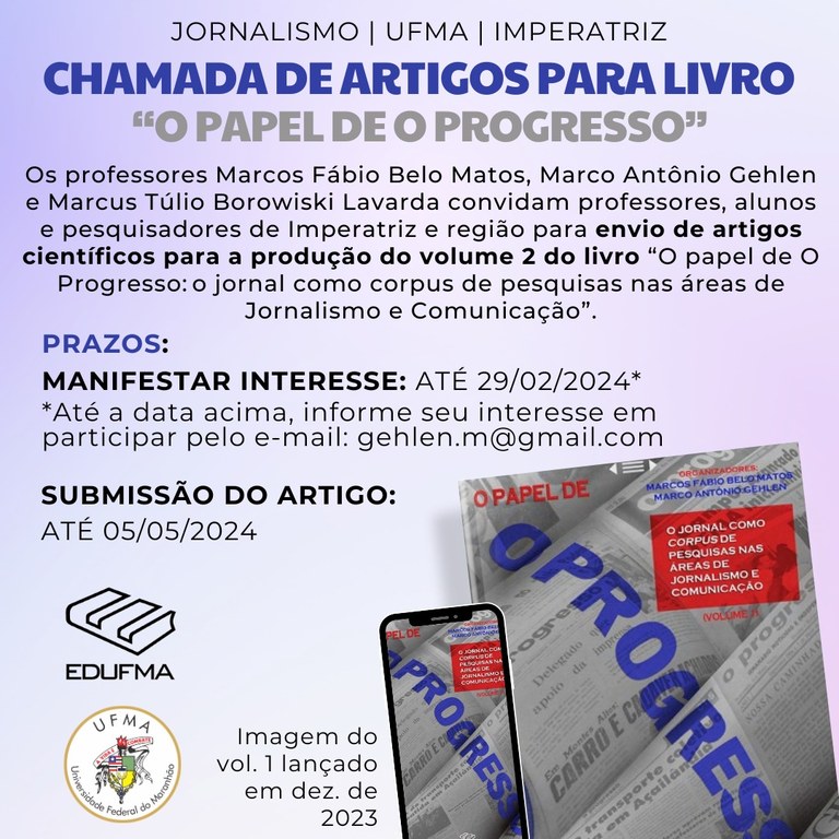 Aberta chamada de autoras e autores para o segundo volume do livro “O papel de O Progresso”
