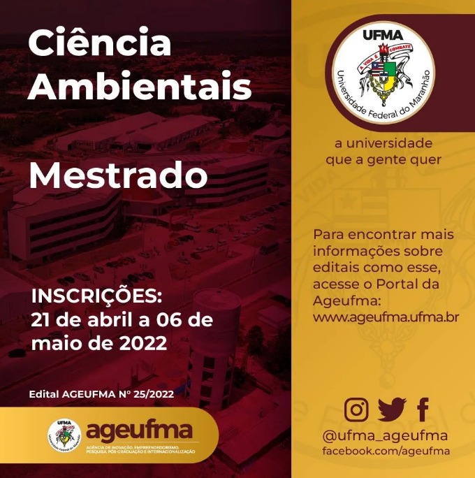 Abertas as inscrições para o Programa de Pós-Graduação em Ciências Ambientais, entre 21 de abril a 6 de maio.jpg