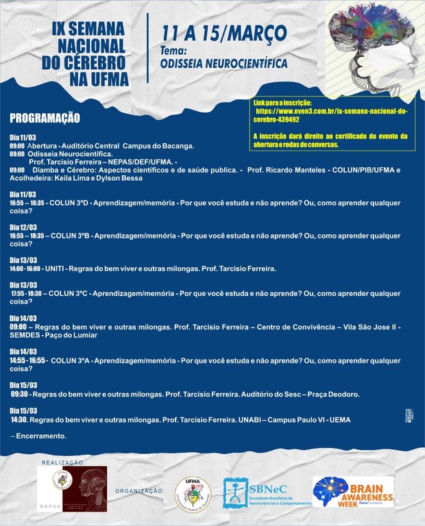 Departamento de Educação Física da UFMA realiza XIII Semana Nacional do Cérebro a partir dessa segunda-feira, 11