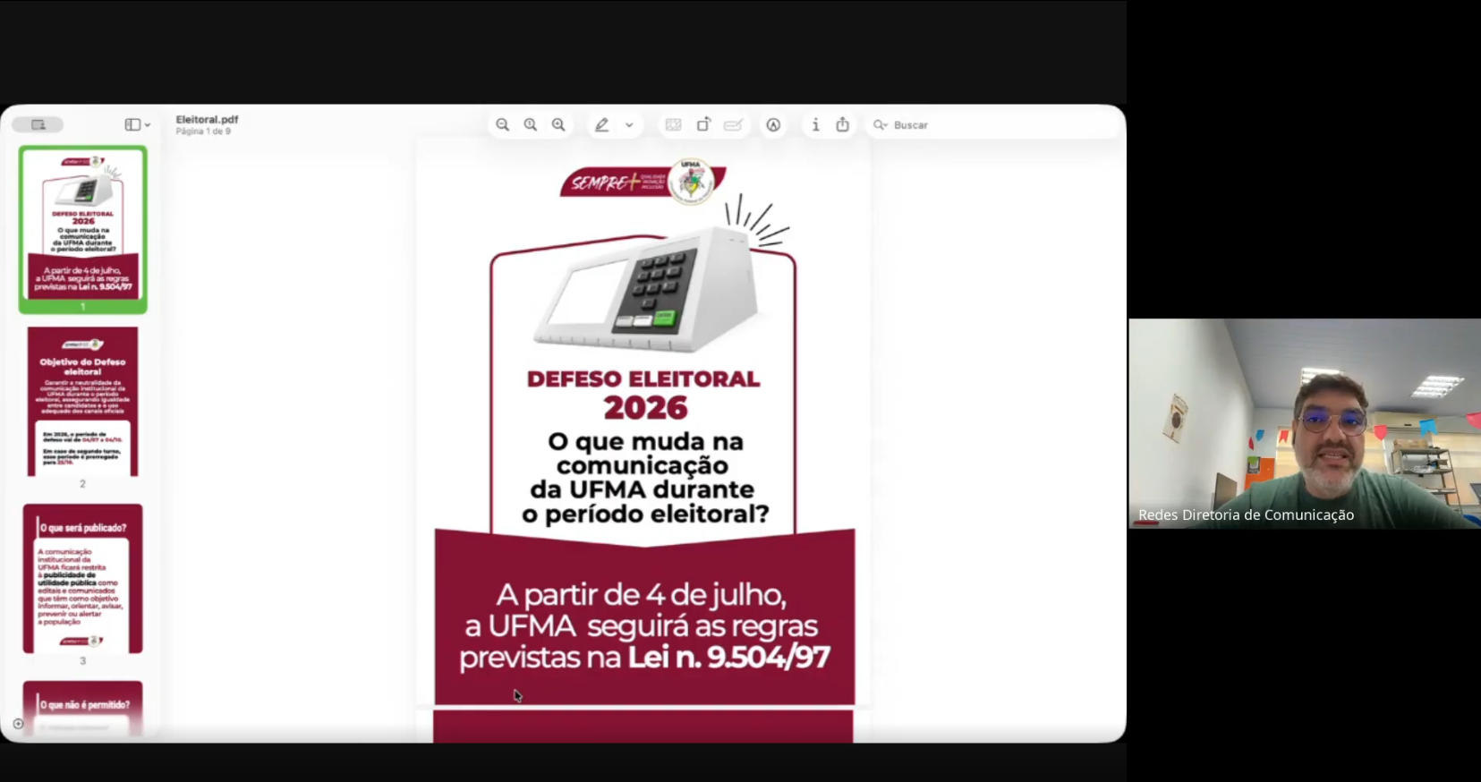 Diretoria de Comunicação reúne representantes de perfis e sites institucionais da UFMA para apresentar regras do Defeso Eleitoral 2026