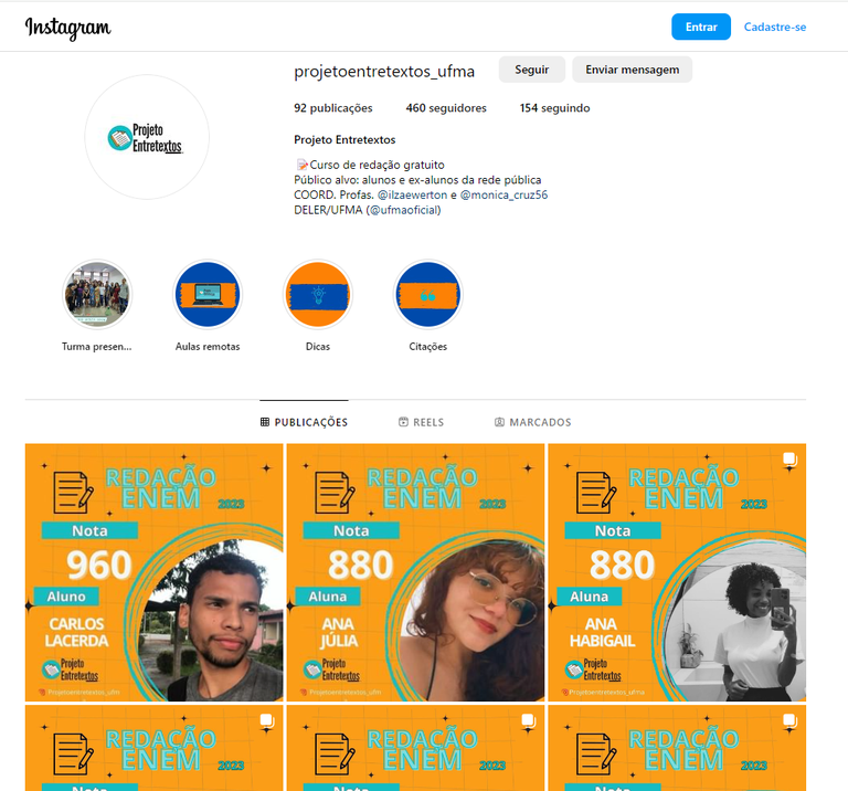 Discentes do projeto Entretextos atingem notas superiores a 900 na redação do Enem
