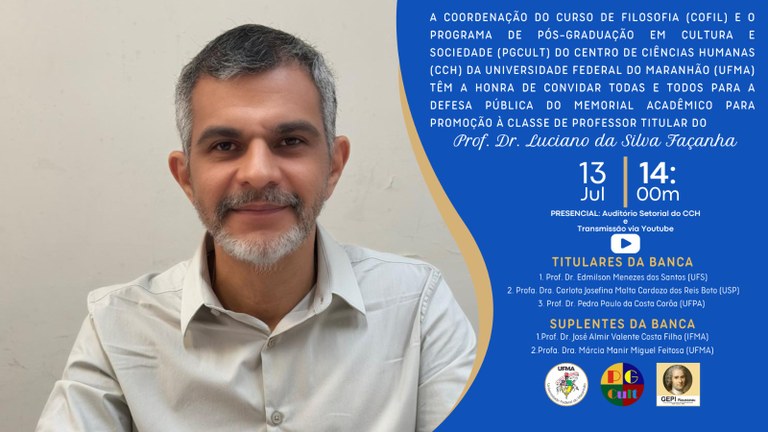 Docente do curso de Filosofia da UFMA realiza Defesa de Memorial para promoção de título à professor titular