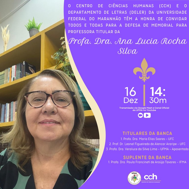 Docente do departamento de letras realiza defesa de Memorial para Promoção à Professora Titular da UFMA