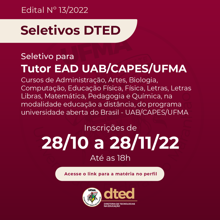 DTED abre Processo Seletivo para cargo de Tutor nos cursos na modalidade a distância.png