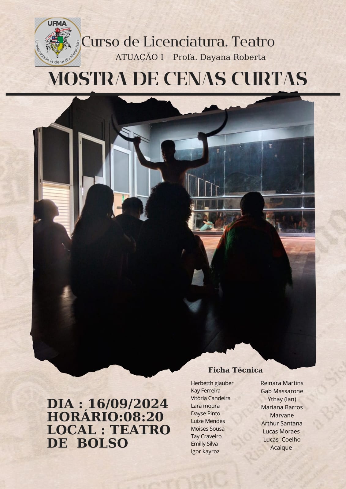 Estudantes do curso de Licenciatura em Teatro da UFMA promovem mostra experimental como trabalho final de disciplina