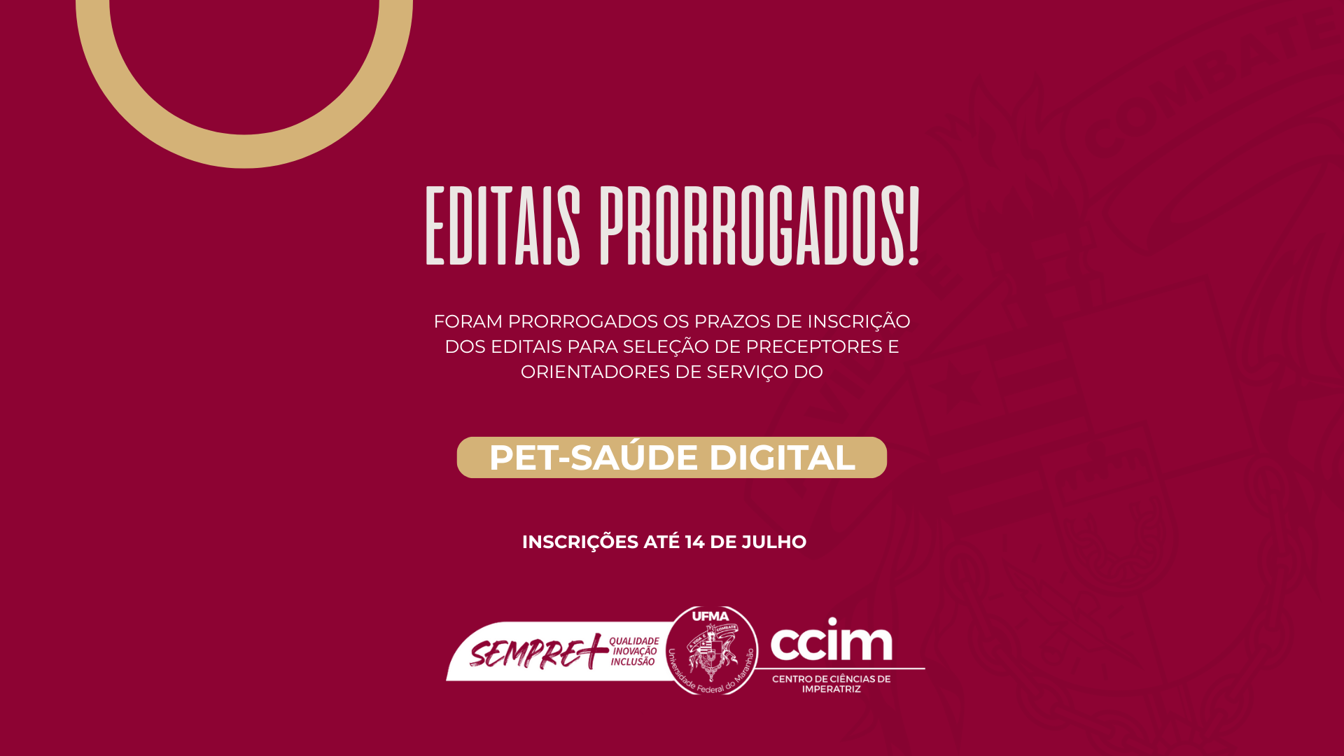 Foram prorrogadas até 14 de julho as inscrições do processo seletivo para orientadores de serviço e preceptores bolsistas e voluntários do Projeto PET - Saúde Digital