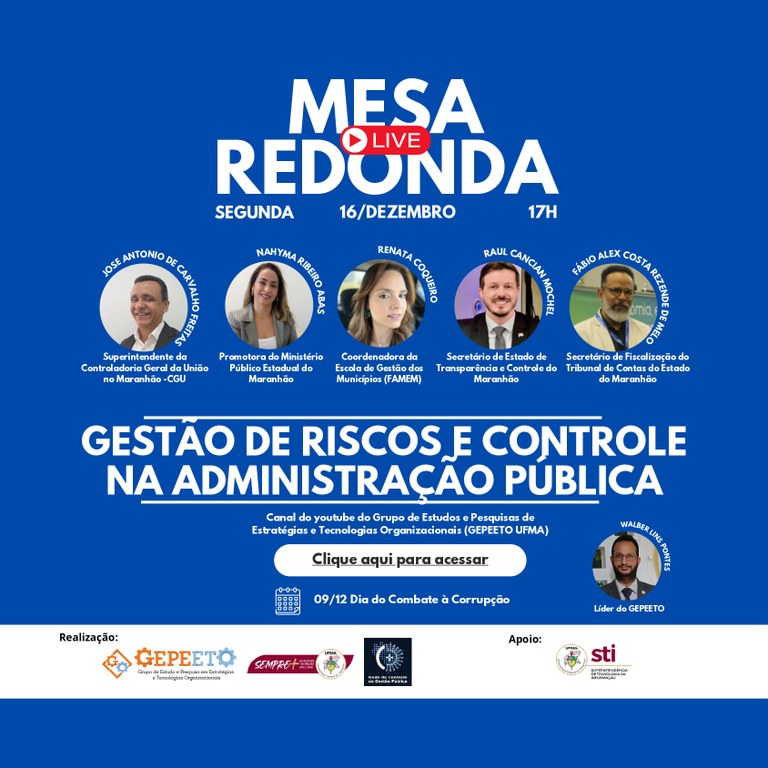 Grupo de Pesquisa da UFMA promove mesa redonda sobre Gestão de Riscos e Controle na Administração Pública