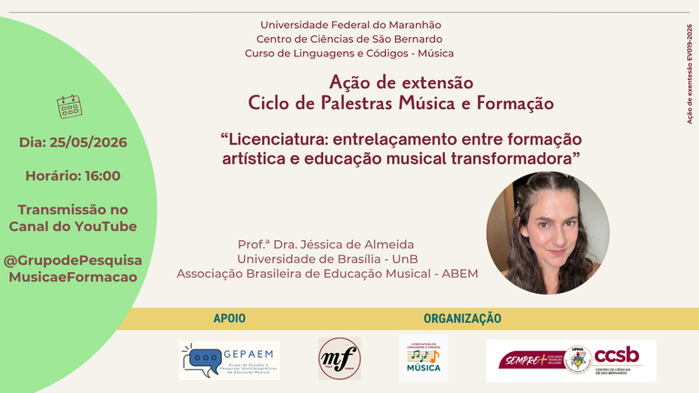 Grupo de pesquisa da UFMA promove palestra formativa para estudantes e pesquisadores do ramo musical no Câmpus São Bernardo