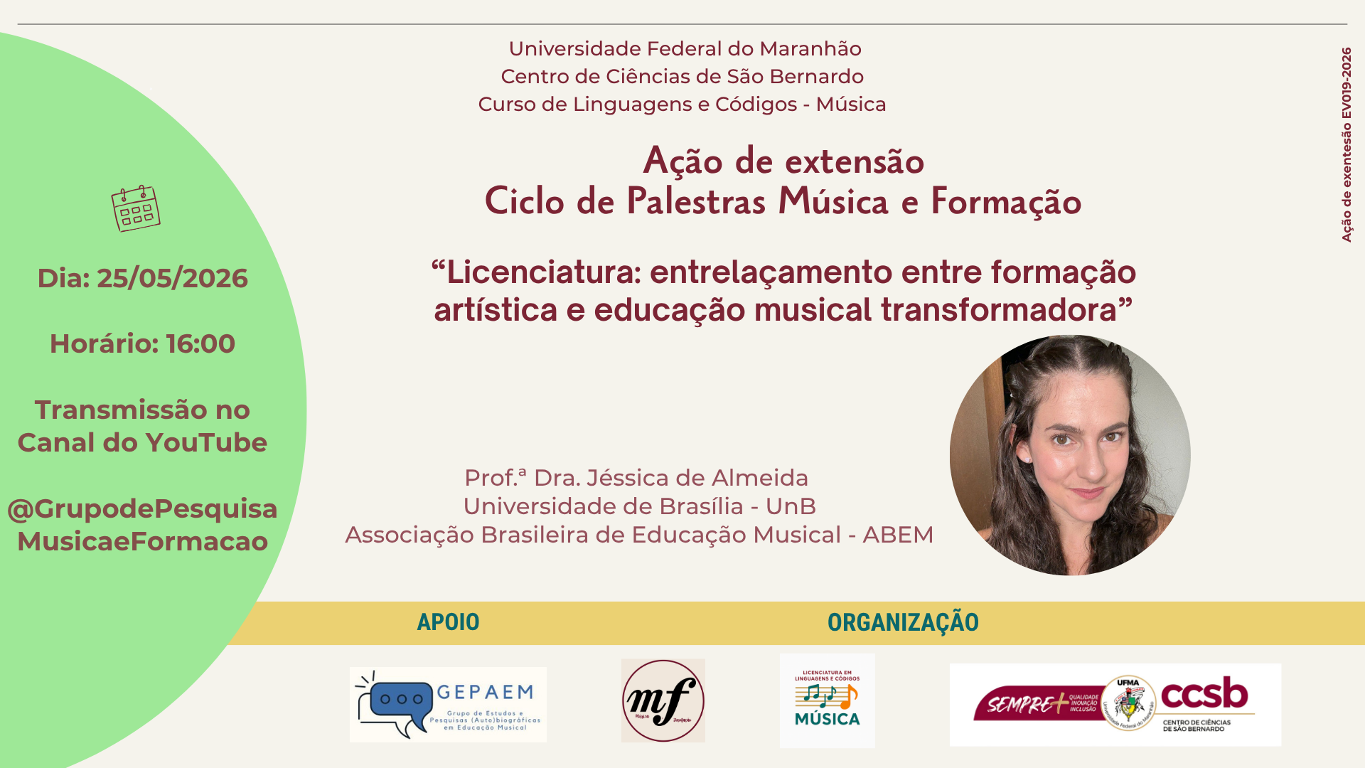 Grupo de pesquisa da UFMA promove palestra formativa para estudantes e pesquisadores do ramo musical no Câmpus São Bernardo
