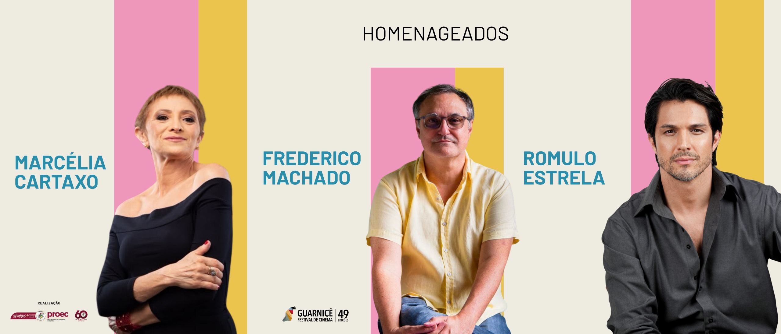 Marcélia Cartaxo, Frederico Machado e Romulo Estrela são os homenageados da 49ª edição do Festival Guarnicê de Cinema