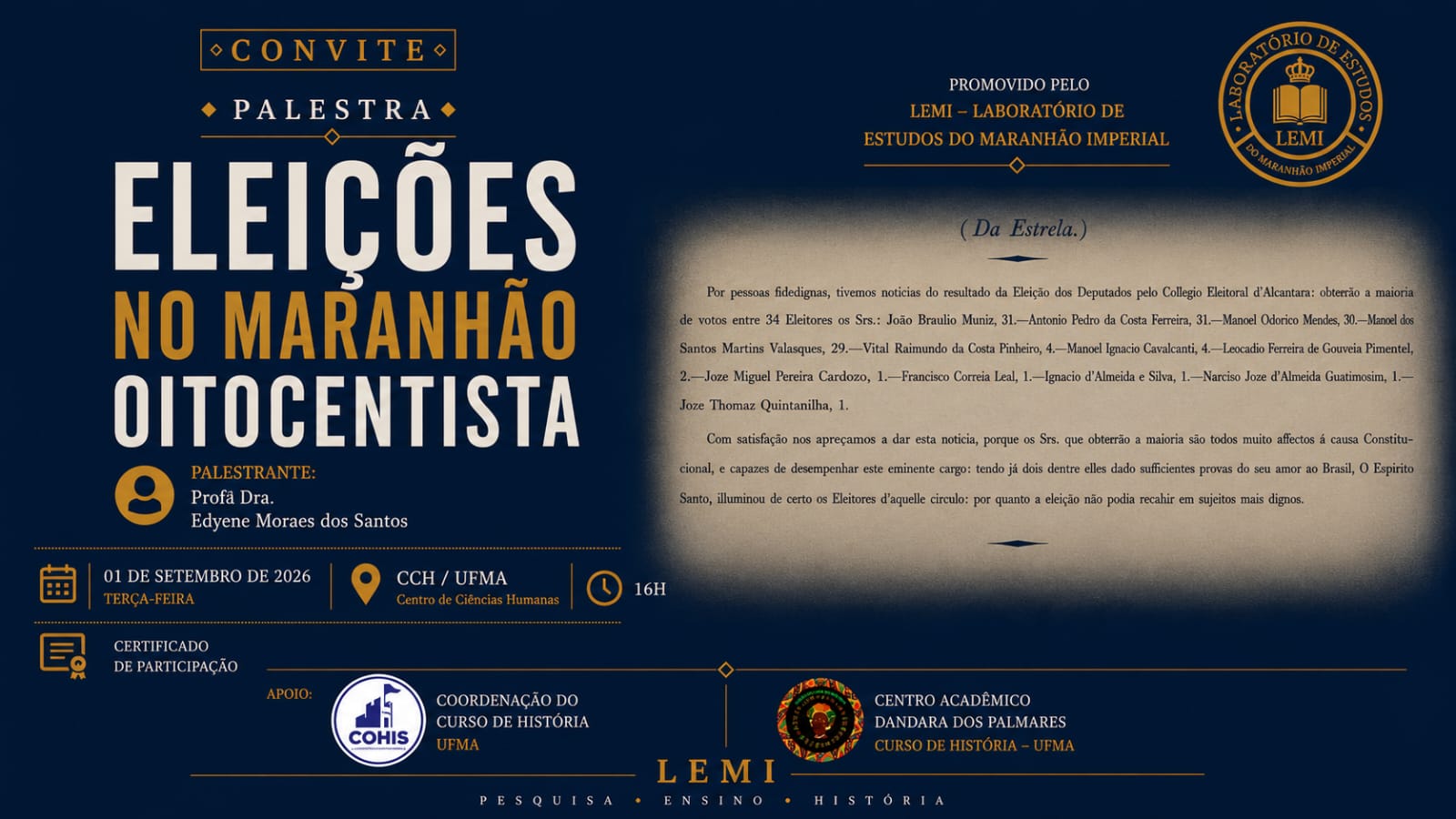 Palestra na UFMA aborda processos eleitorais no Maranhão do século XIX