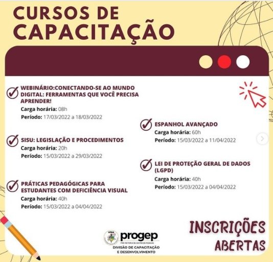 CAPACITAÇÃO - Estão abertas as inscrições para cursos gratuitos de