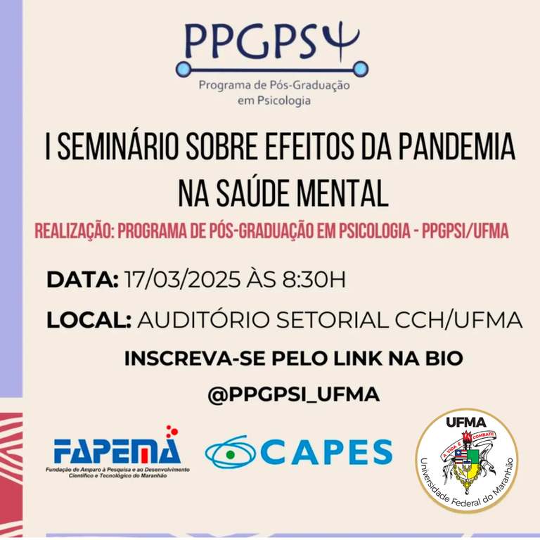 Programa de Pós-Graduação em Psicologia realiza I Seminário Sobre Efeitos da Pandemia na Saúde Mental