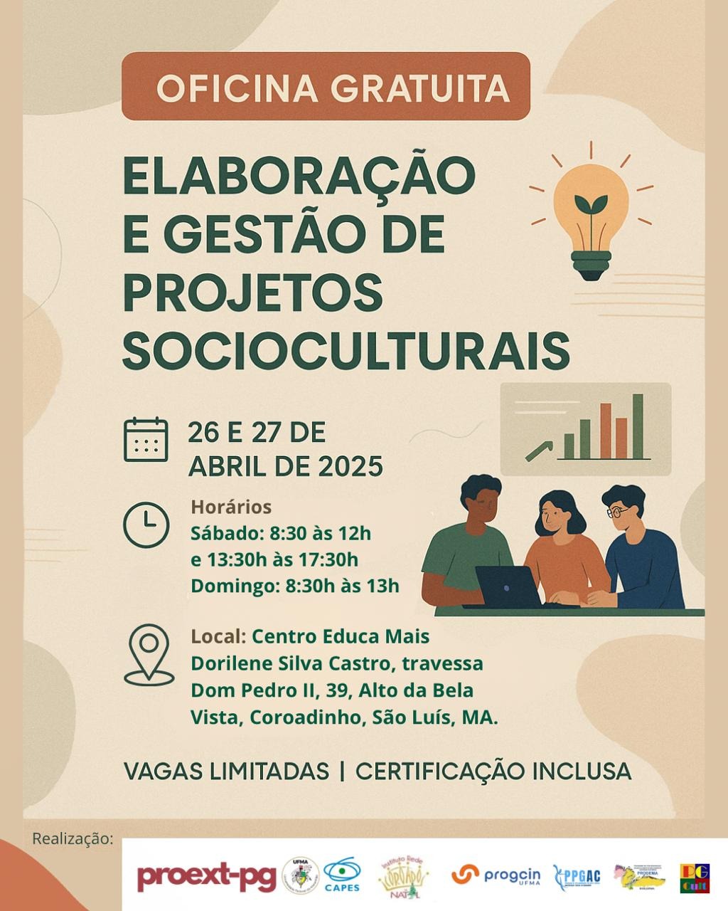 Projeto de extensão da UFMA promove oficina "Elaboração e Gestão de Projetos Culturais" no Coroadinho, em São Luís