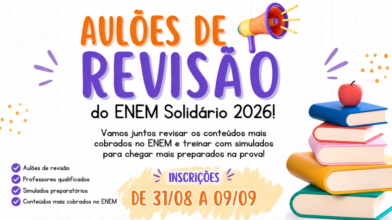 Projeto Enem Solidário retorna com foco na preparação para a edição de 2026 do exame