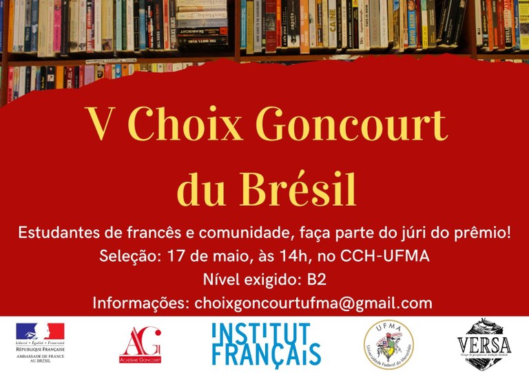 Projeto internacional V Choix Goncourt Du Brésil seleciona estudantes da UFMA para formar grupo de análise literária francesa