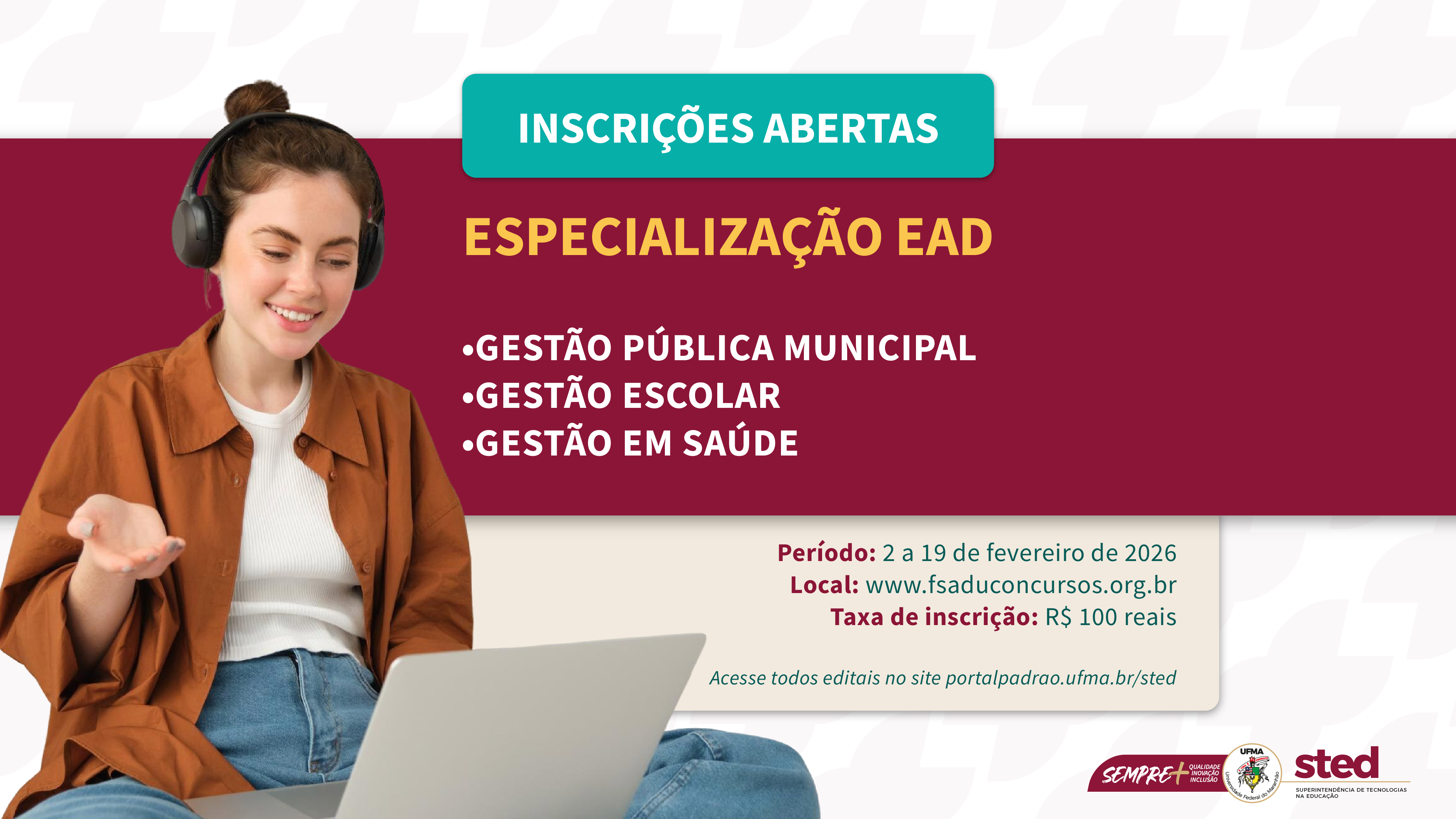 STED abre inscrições para cursos de especialização a distância em Gestão Pública, Gestão Escolar e Gestão em Saúde