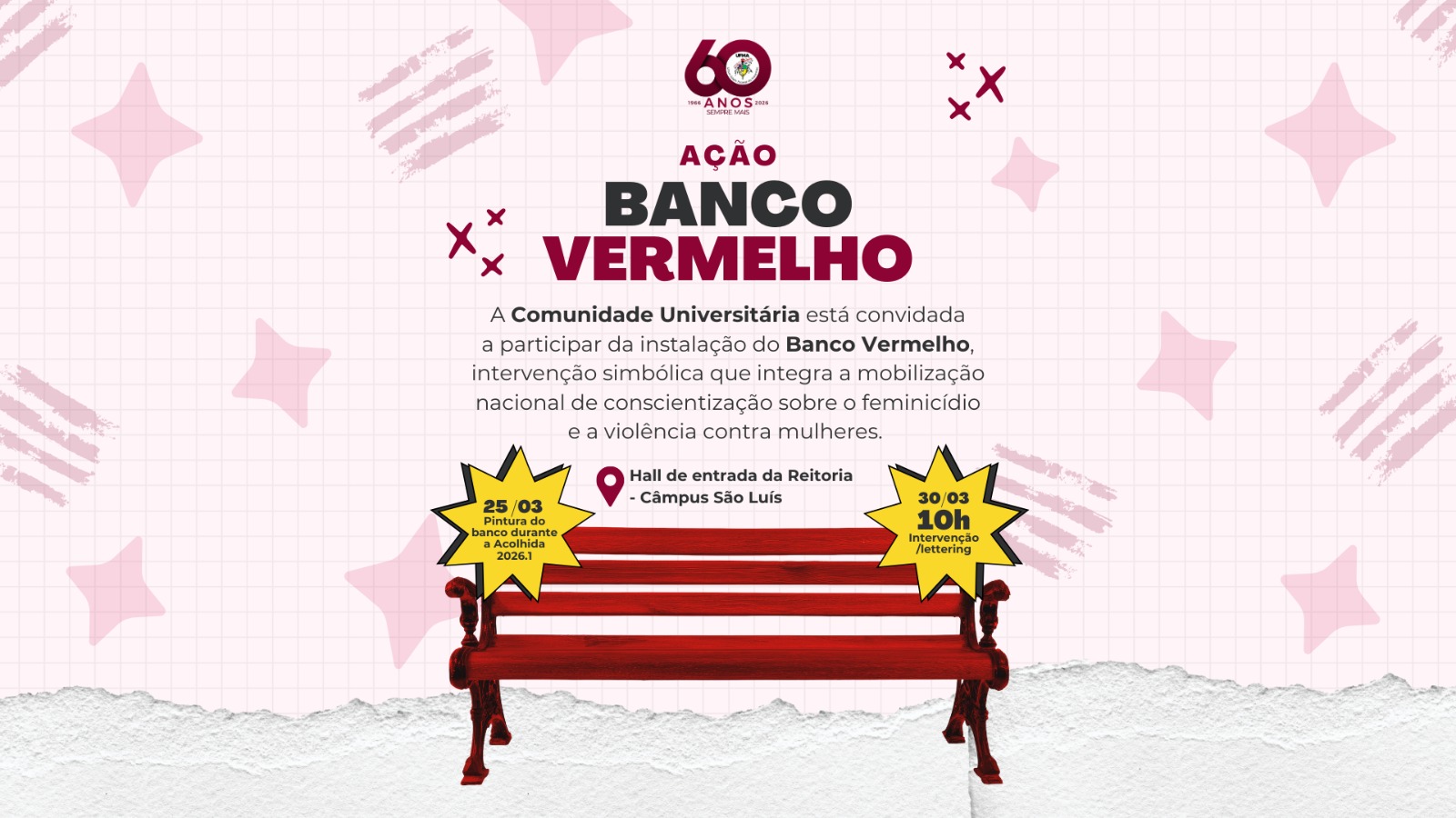 UFMA instala Banco Vermelho como símbolo de enfrentamento à violência contra mulheres