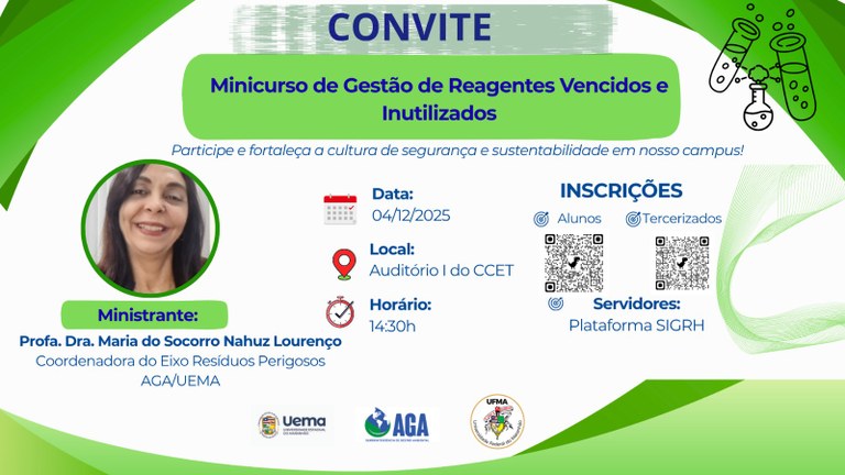 UFMA promove curso sobre gestão de reagentes vencidos e inutilizados com foco em sustentabilidade e segurança laboratorial
