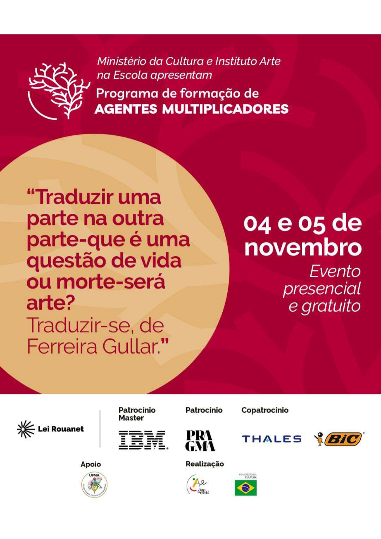 UFMA promove formação gratuita em arte contemporânea e cultura popular nos dias 4 e 5 de novembro