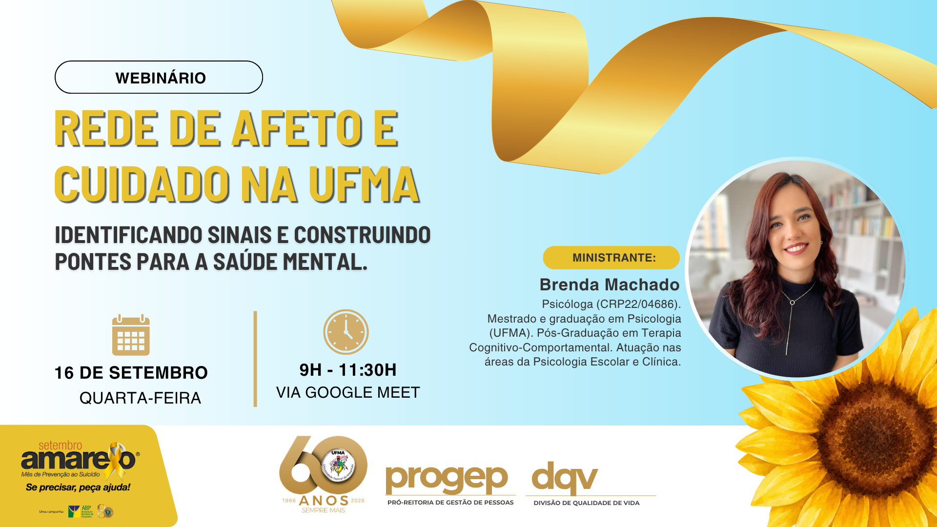 UFMA promove webinário “Rede de Afeto e Cuidado” como parte das campanhas do Setembro Amarelo