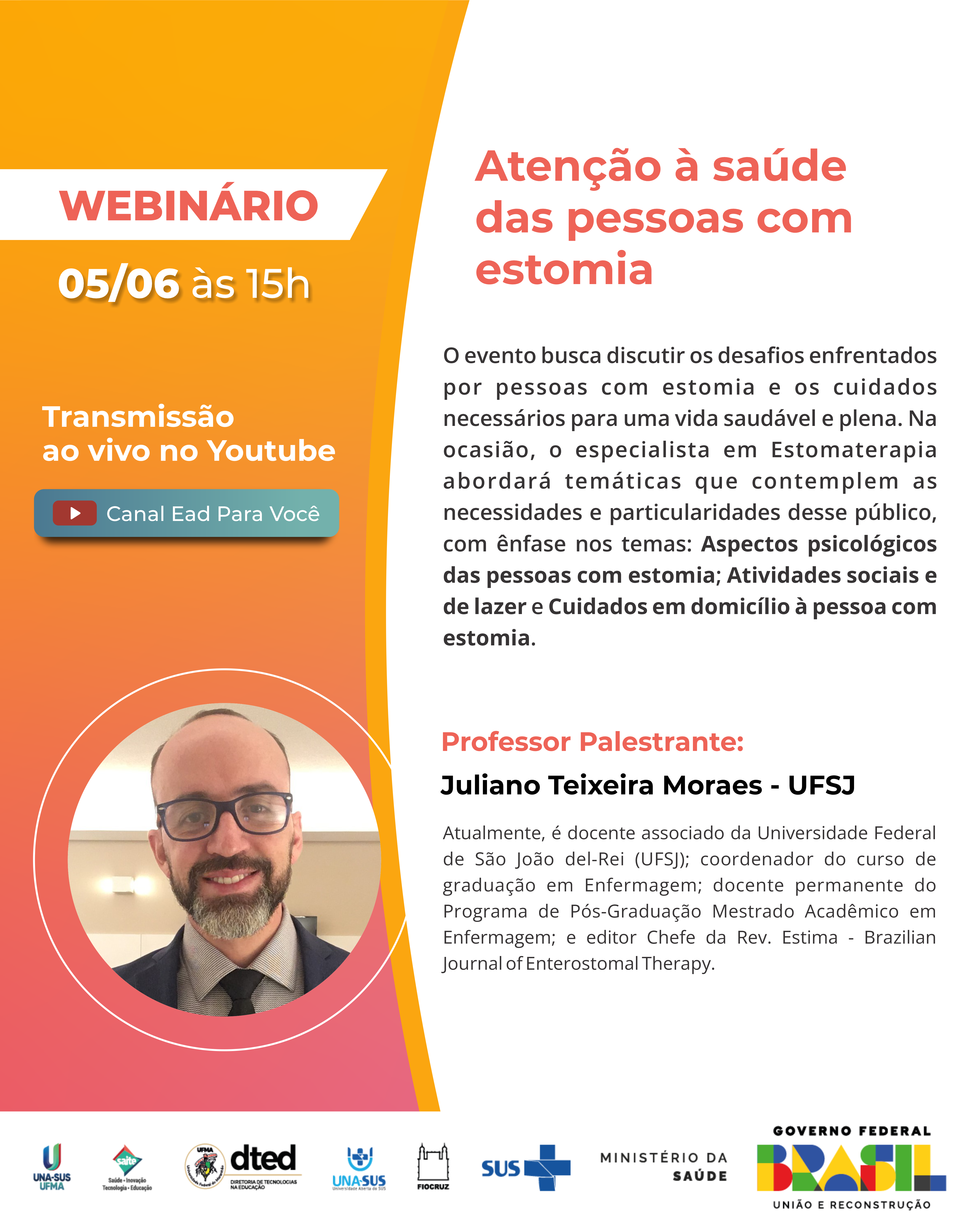UNA-SUS/UFMA realizará webinário sobre saúde da Pessoa com Estomia, na segunda-feira, 5 de junho