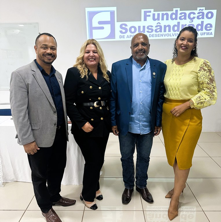 O comunicador, Júnior Chocolate; a palestrante, Patrícia Cáceres Gonçalves; o presidente da FSADU, Walter Nunes, e a advogada, Sânya Aquino